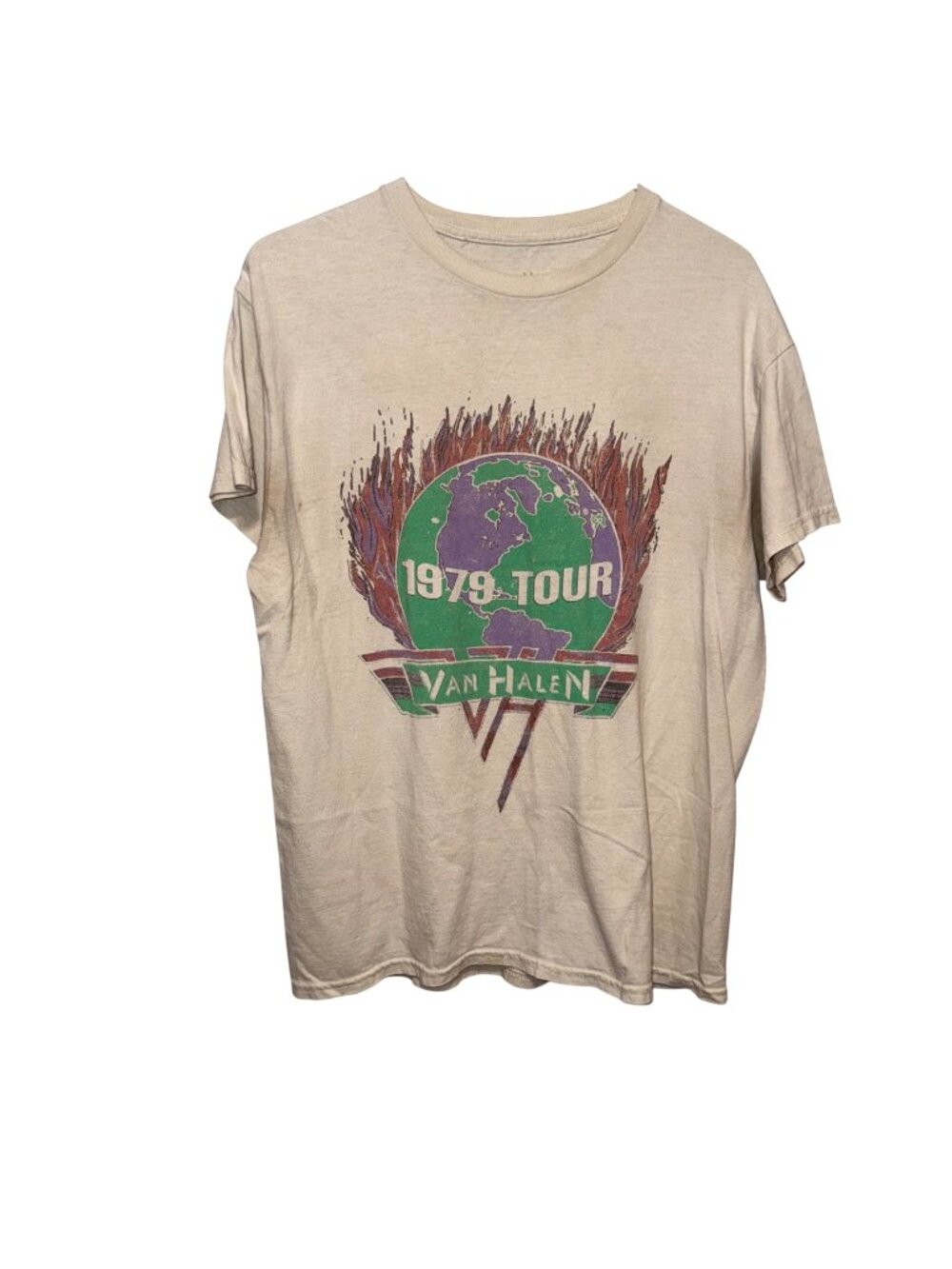 Vintage-Van Halen 1979 Tour Graphic Tee Beige Cotton Unisex Size M